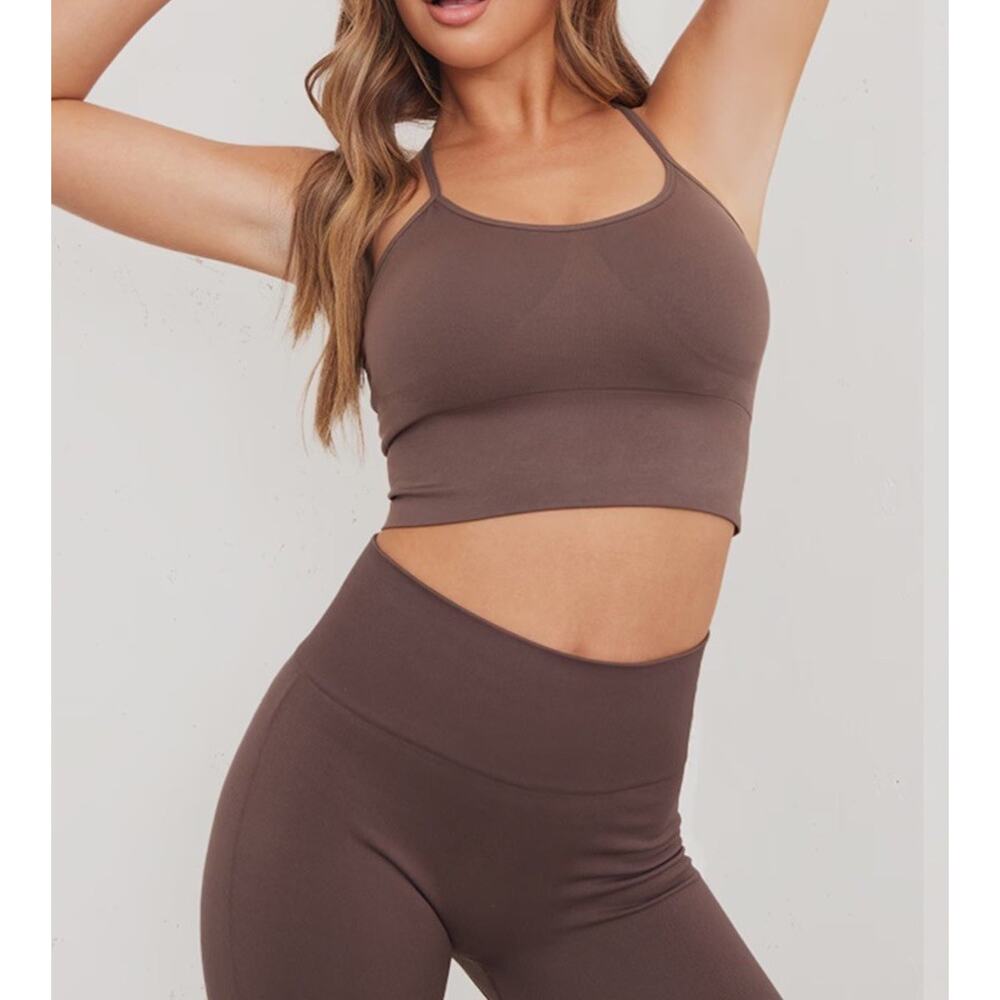 PrettyLittleThing PLT Chocolate Basic Seamless Padded Sports Bra Womens Small